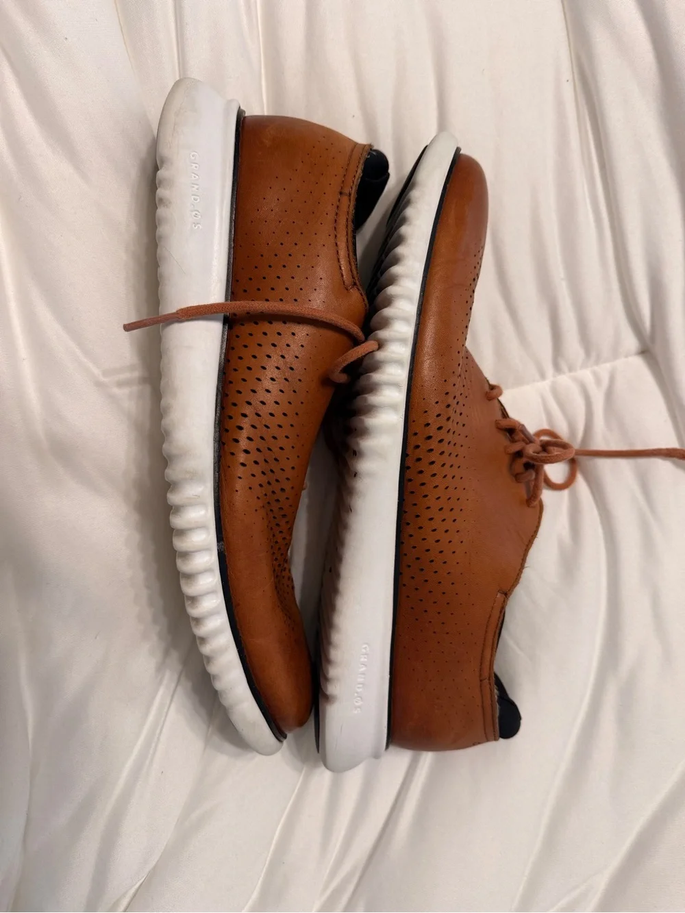 Cole Haan Tan Leather Perforated Lace-Up Oxfords